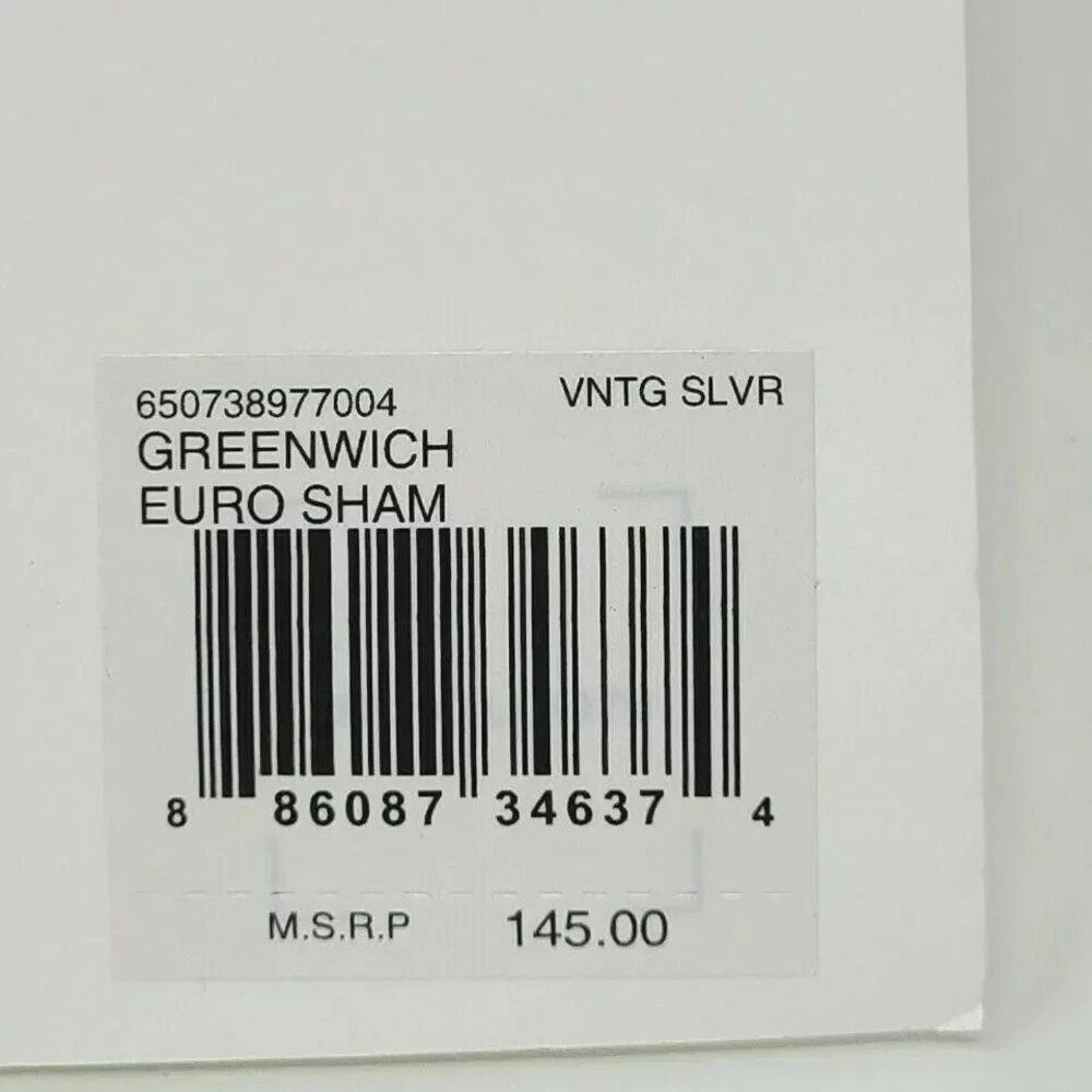 Ralph Lauren Euro Pillow Sham Greenwich 26 x 26 NWT Vintage Silver MSRP $146